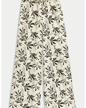 Pantaloni din amestec de in cu croiala ampla si model, Negru/Bej