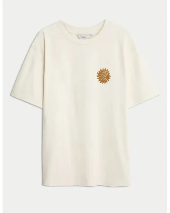 Tricou lejer cu imprimeu, Maro/Crem