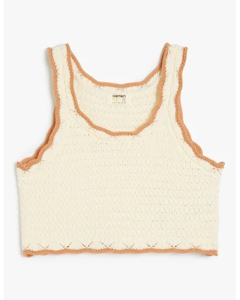 Vesta crosetata cu terminatie contrastanta, Caramel/Crem