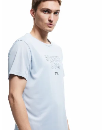 Tricou cu decolteu la baza gatului si imprimeu text, Albastru pal