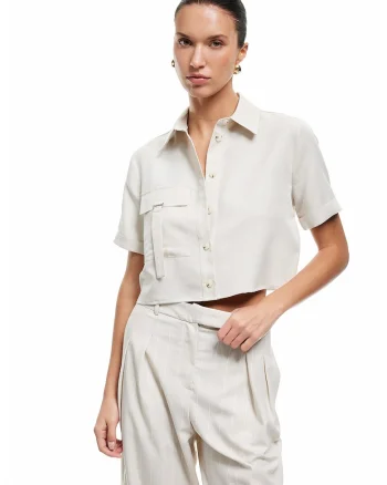 Camasa crop din amestec de modal, Bej deschis