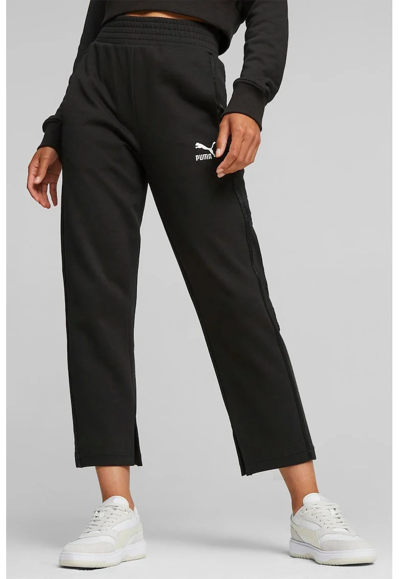 Pantaloni sport crop cu talie inalta T7, Negru