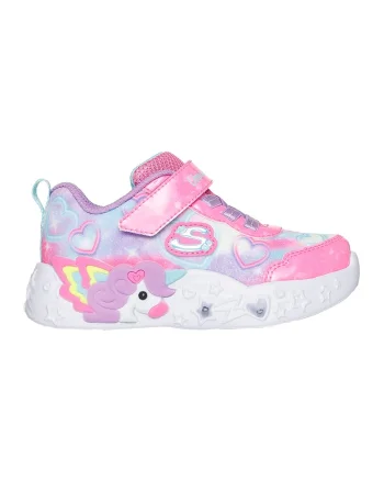 Pantofi sport Unicorn Charmer cu LED-uri si velcro, Turcoaz/Roz pastel/Lila