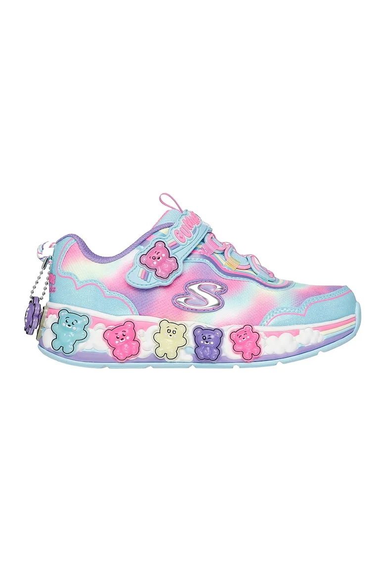 Pantofi sport Gummy Friends cu velcro si talisman detasabil, Turcoaz/Roz pastel/Alb optic
