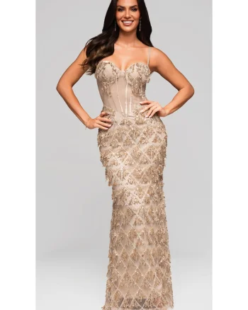 Rochie de seara Maxi LARICA LA-OM-DLR204, Auriu