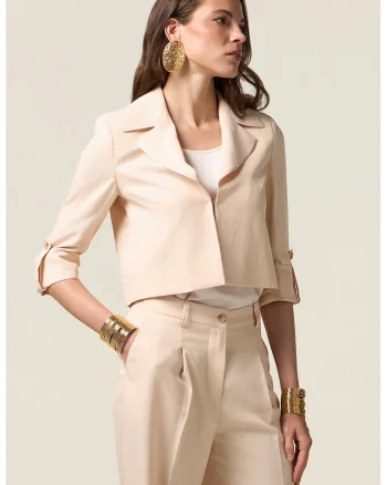 Sacou crop cu model uni, Alb fildes
