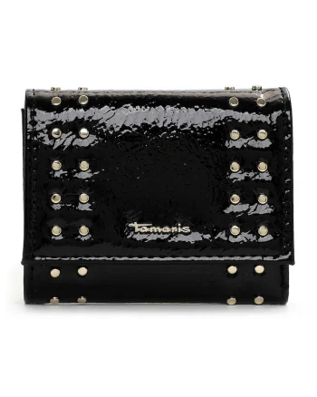 Portofel pliabil din piele ecologica cu aplicatii metalice decorative, Negru