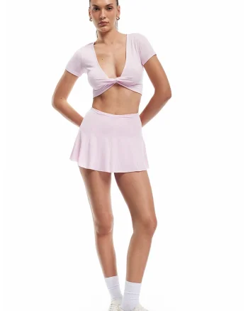 Tricou crop cu detaliu rasucit, Lila