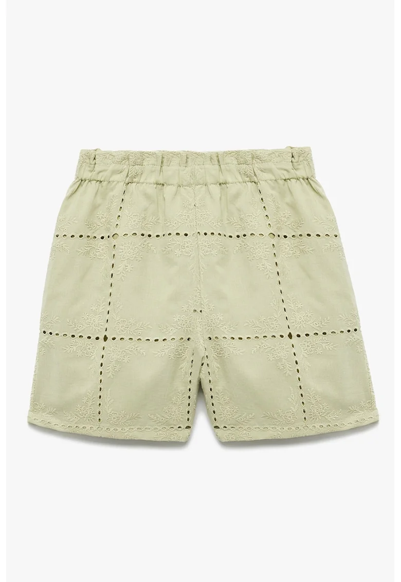 Pantaloni scurti de bumbac cu perforatii, Verde pal
