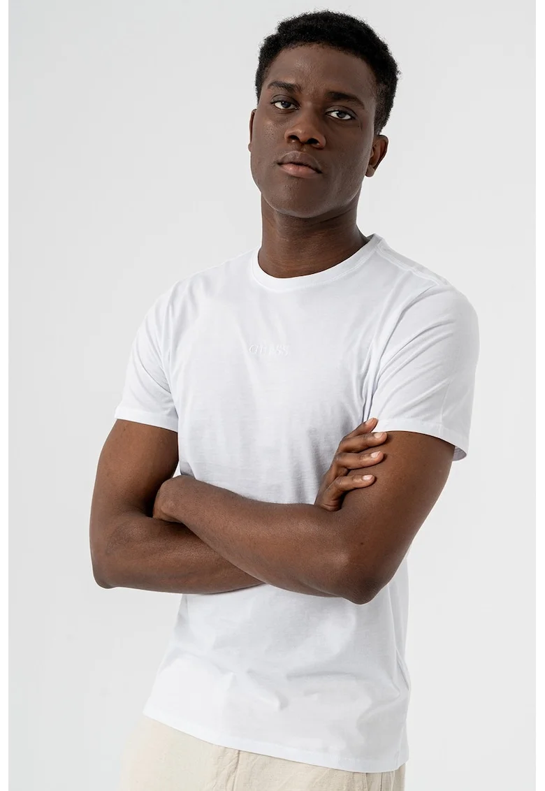 Tricou din bumbac cu decolteu la baza gatului, Alb optic