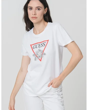 Tricou cu logo si paiete, Rosu/Alb optic/Argintiu