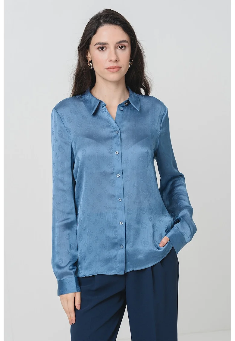 Camasa slim fit cu model monograma, Albastru inchis