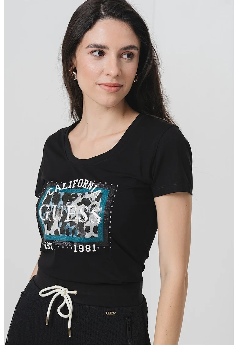 Tricou din bumbac cu imprimeu, Negru/Alb optic/Verde aquamarin