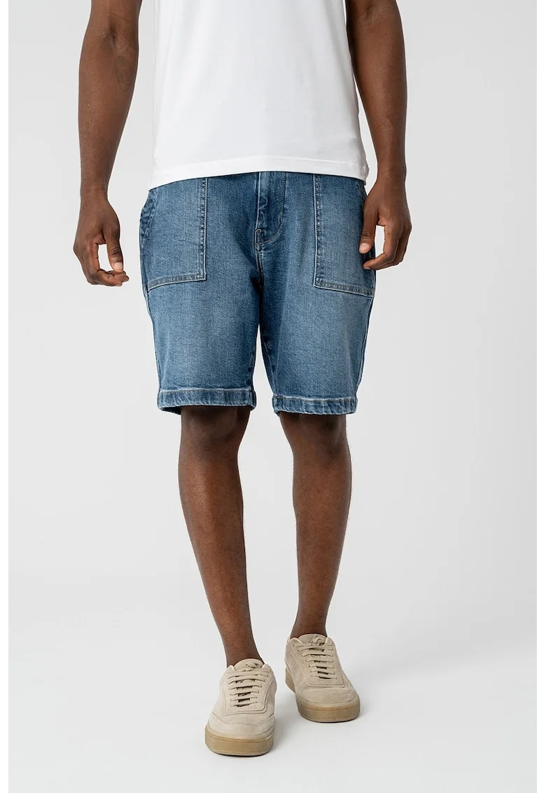 Pantaloni scurti din denim cu aspect decolorat, Albastru