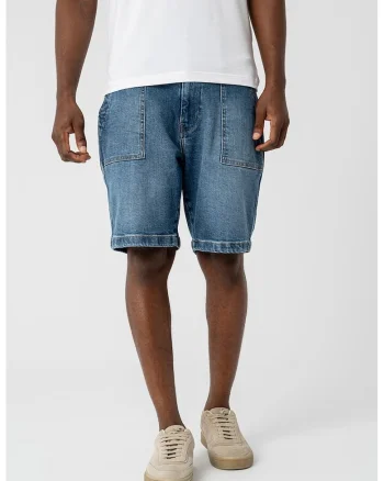 Pantaloni scurti din denim cu aspect decolorat, Albastru