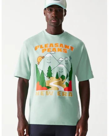 Tricou cu imprimeu grafic si decolteu la baza gatului, Verde/Portocaliu/Verde pal