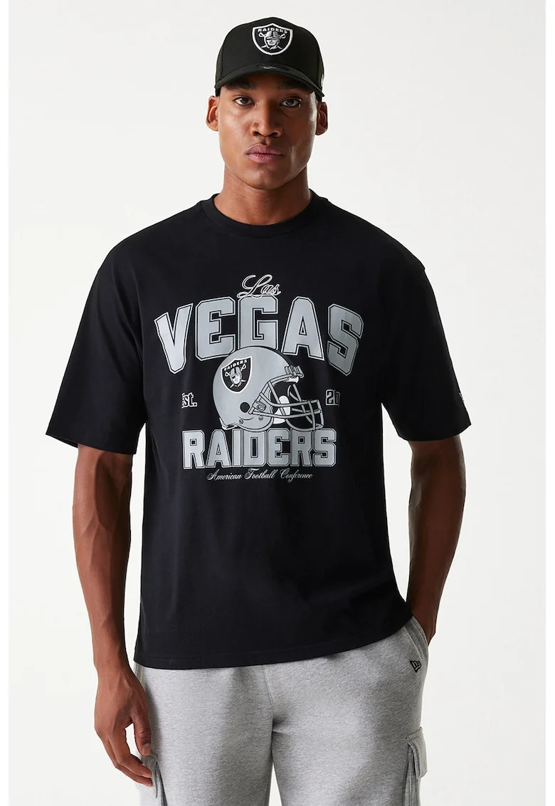 Tricou cu imprimeu Las Vegas Raiders si decolteu la baza gatului, Negru/Gri deschis