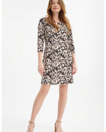 Rochie scurta cu model, Maro/Bej