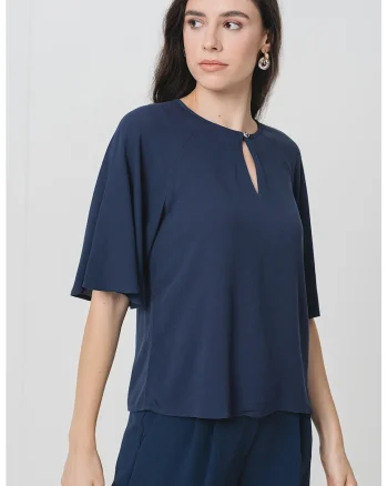 Bluza cu decupaj keyhole, Bleumarin
