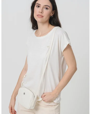 Tricou lejer cu logo discret Lesley, Maro/Crem