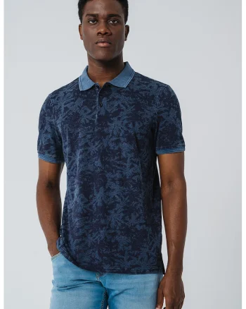 Tricou polo cu imprimeu tropical Palco Palco, Negru stins/Bleumarin