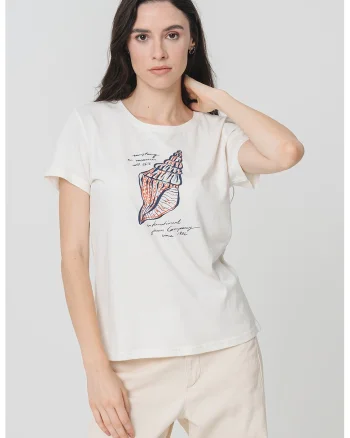 Tricou cu design grafic Alma, Alb murdar