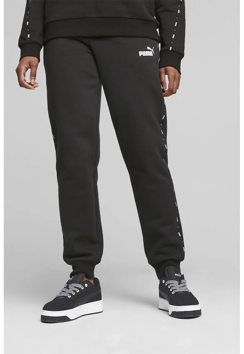 Pantaloni de trening cu benzi laterale cu logo Essentials, Negru stins
