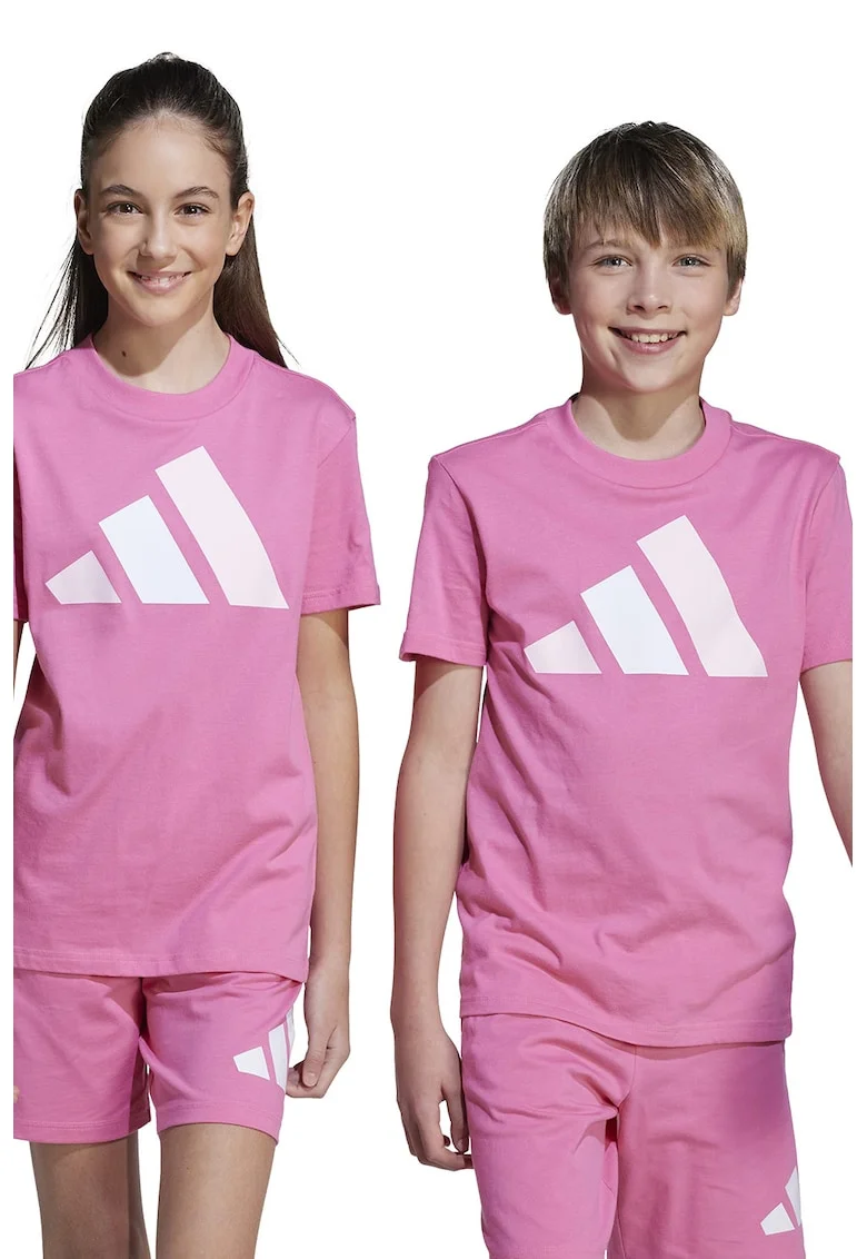Tricou din bumbac cu imprimeu logo cauciucat, Alb/Roz