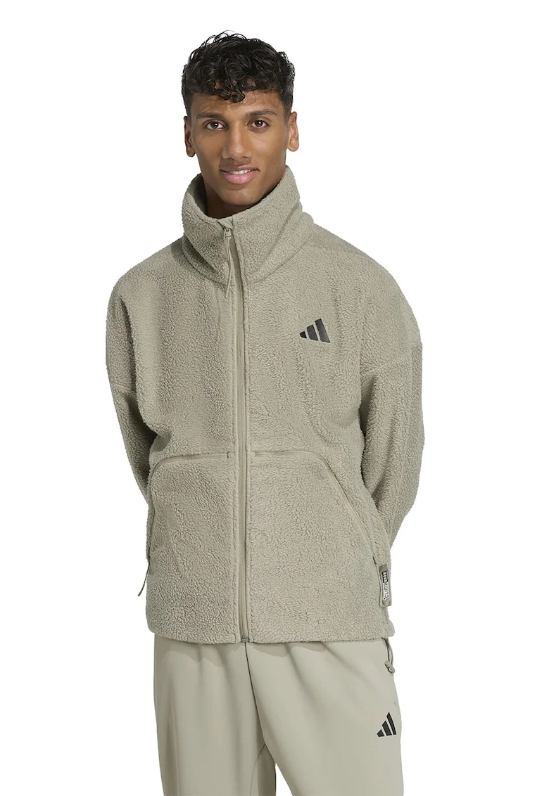 Bluza de trening din fleece cu buzunare, Maro taupe deschis