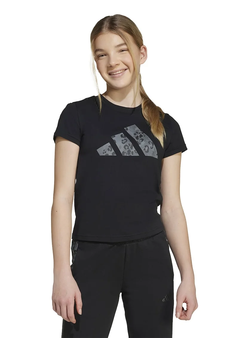 Tricou din bumbac cu imprimeu logo, Negru/Gri inchis