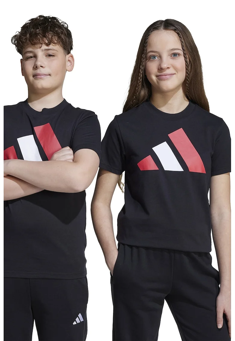 Tricou din bumbac cu imprimeu logo cauciucat, Alb/Negru/Rosu inchis