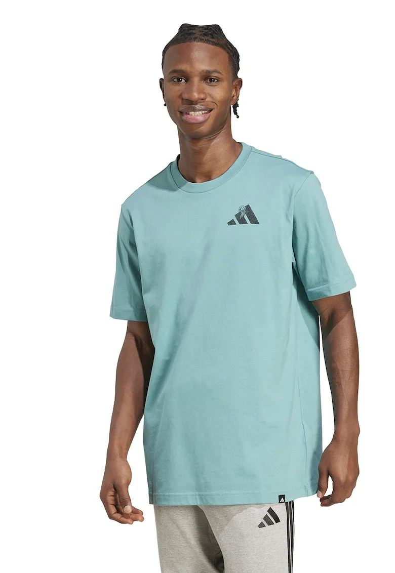 Tricou de bumbac cu logo, Negru stins/Verde deschis
