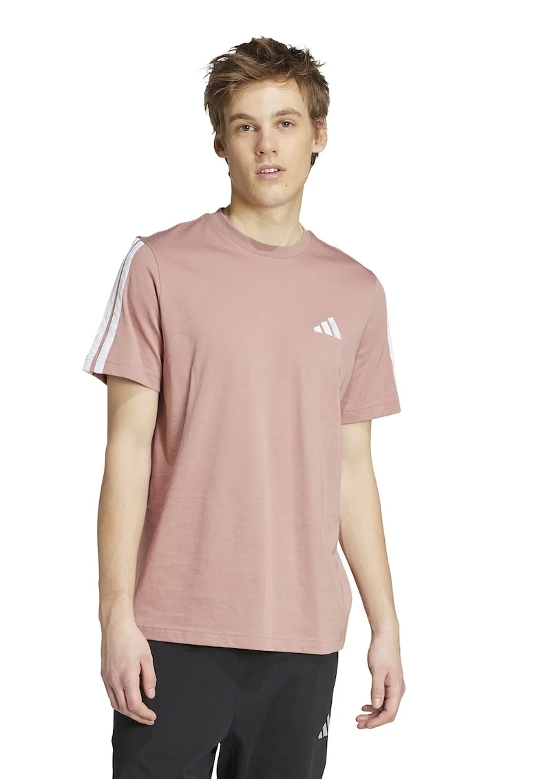Tricou din bumbac cu decolteu la baza gatului, Alb/Roz prafuit