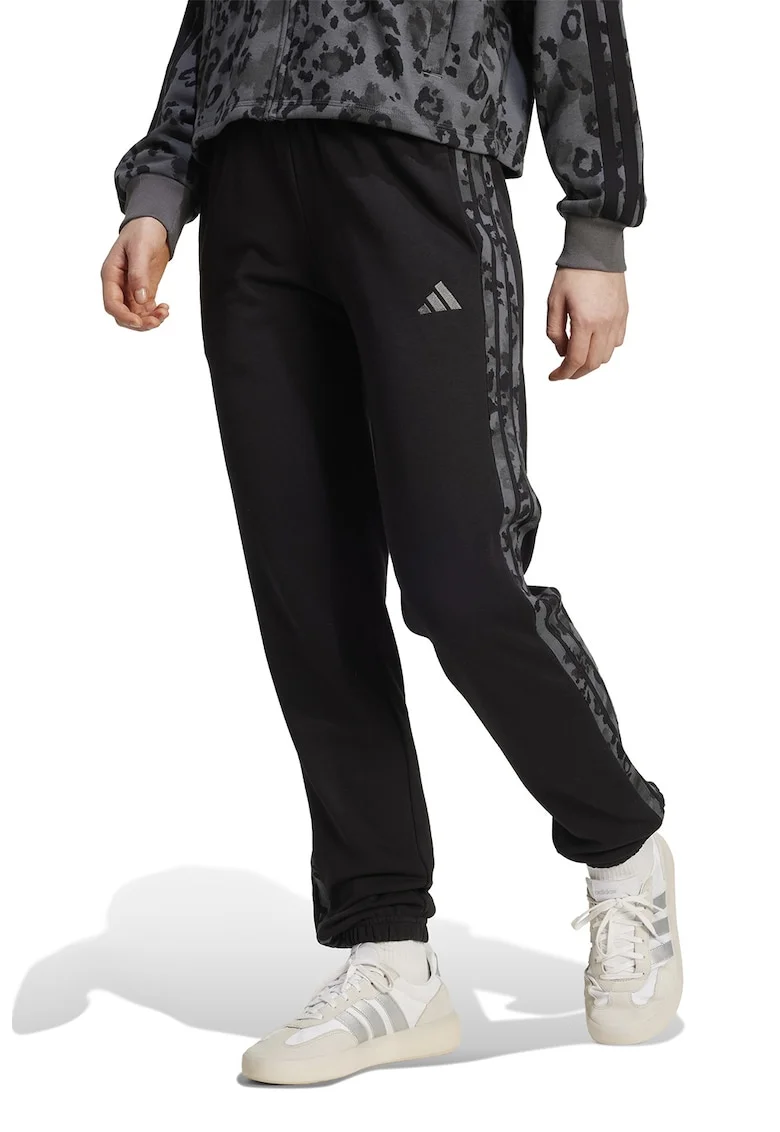 Pantaloni de trening din amestec de bumbac cu logo, Negru/Gri inchis