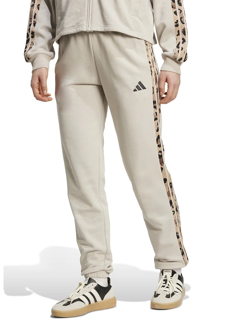 Pantaloni de trening din amestec de bumbac cu logo, Negru/Maro nisip/Bej deschis