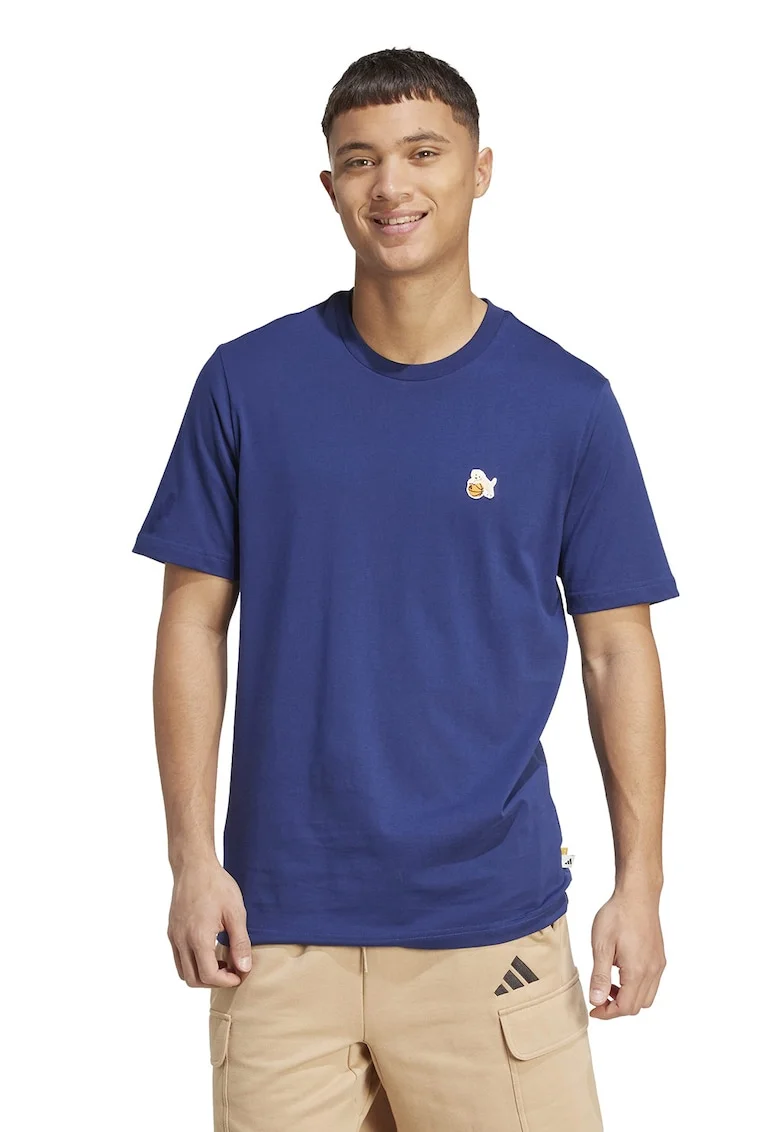 Tricou cu decolteu la baza gatului si logo discret, Albastru inchis