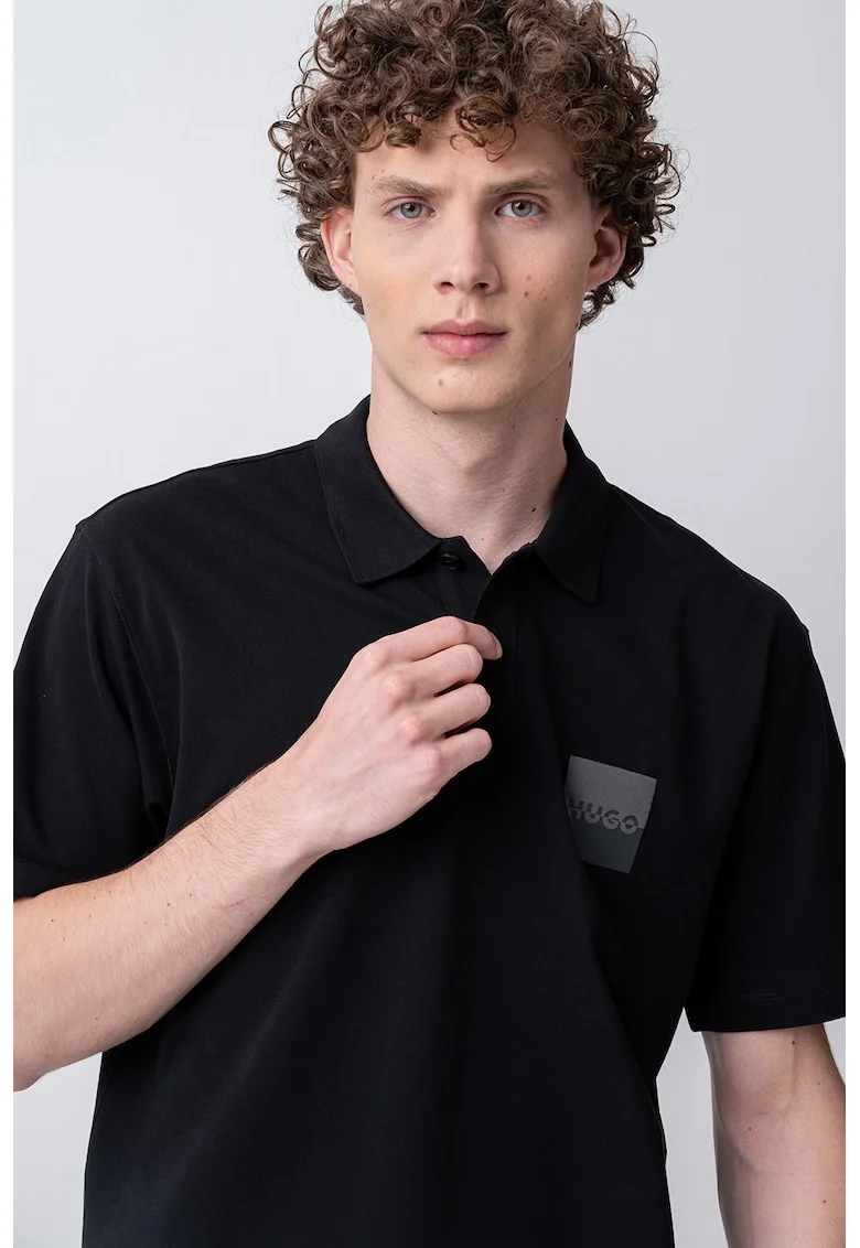 Tricou polo cu logo Dusplity, Negru stins/Gri inchis