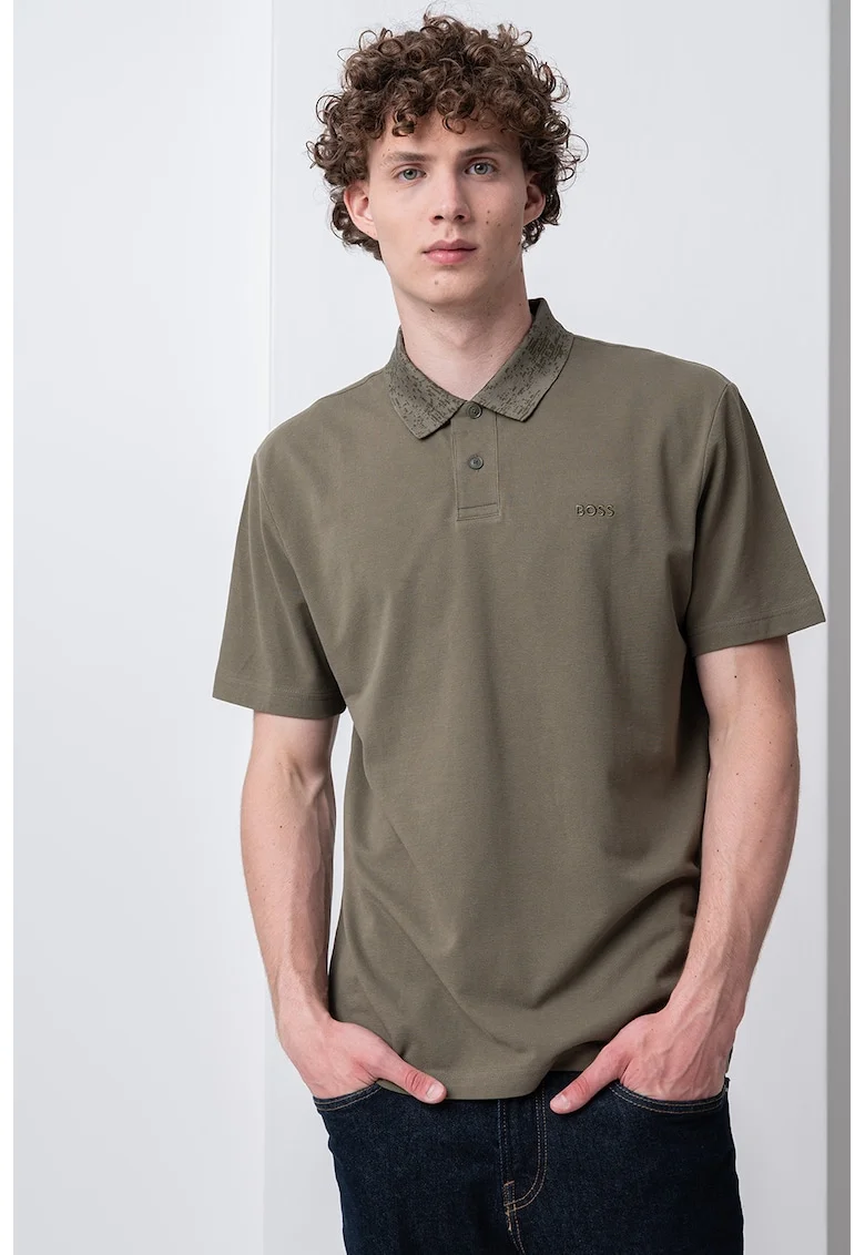 HUGO, Tricou polo de bumbac, Kaki