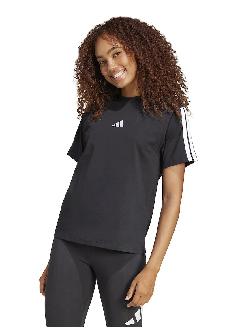 Tricou din bumbac cu decolteu la baza gatului, Alb/Negru