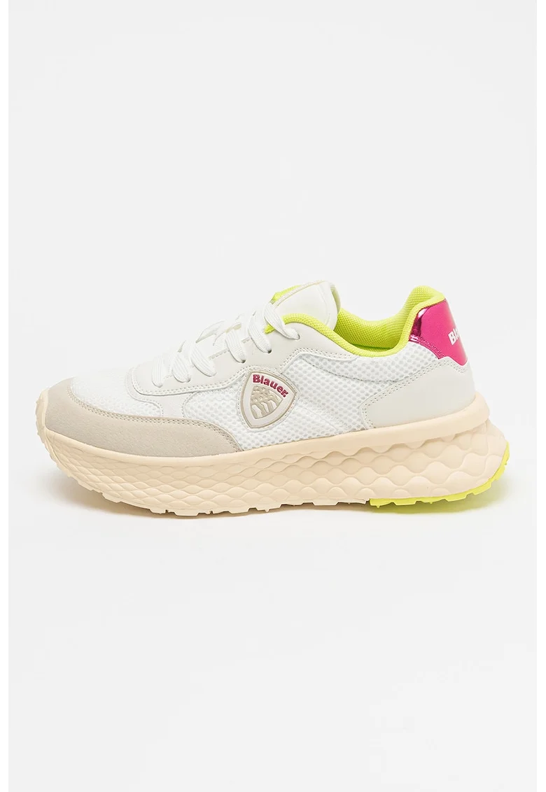 Pantofi sport de piele ecologica Lynn, Alb/Fucsia/Verde lime