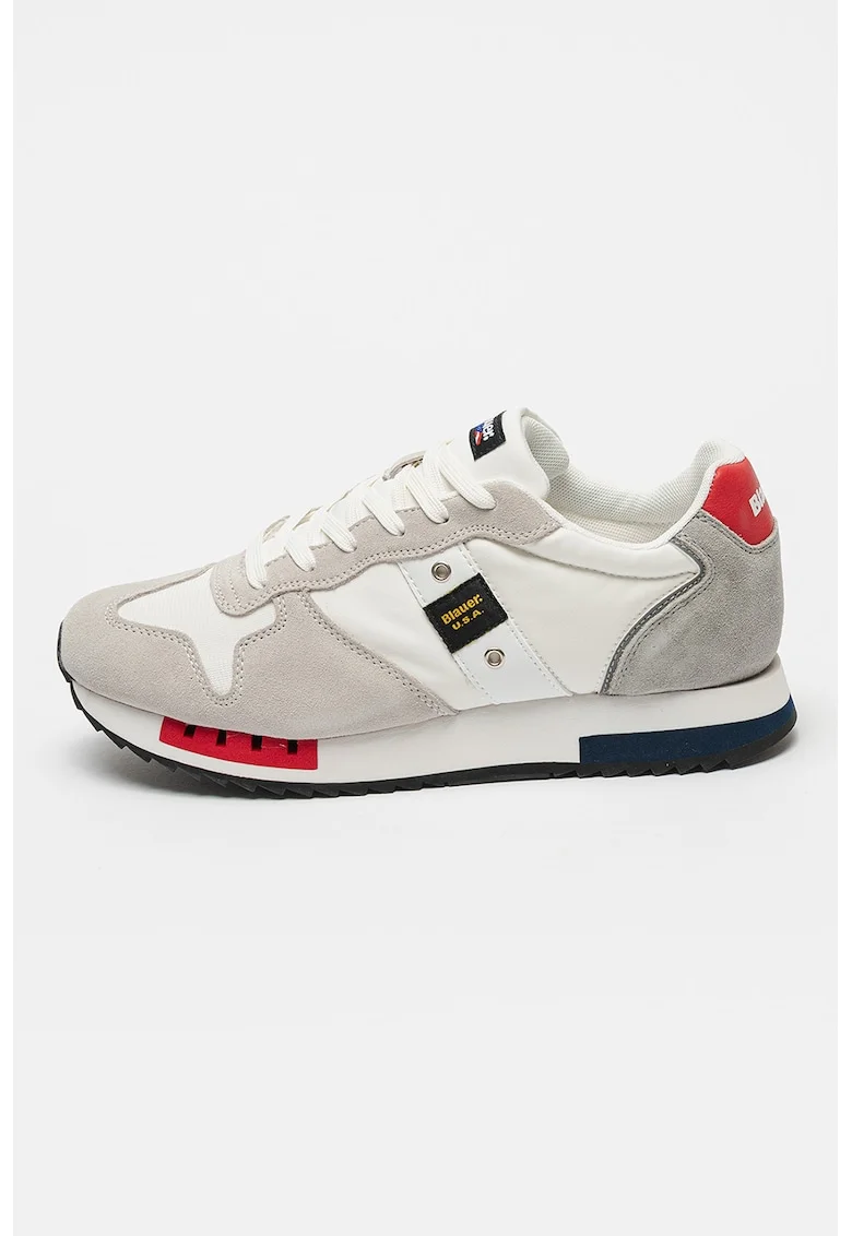 Pantofi sport cu insertii de piele intoarsa Queen, Alb/Gri deschis