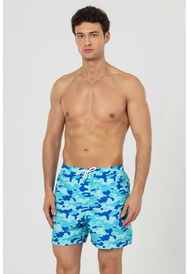 Pantaloni scurti de baie cu buzunare si snur, Turcoaz/Albastru royal/Albastru glaciar