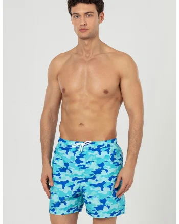 Pantaloni scurti de baie cu buzunare si snur, Turcoaz/Albastru royal/Albastru glaciar