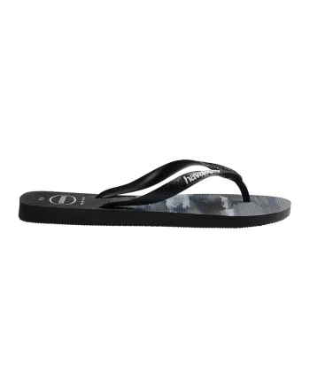 Papuci flip-flop cu model camuflaj Top, Alb/Negru stins