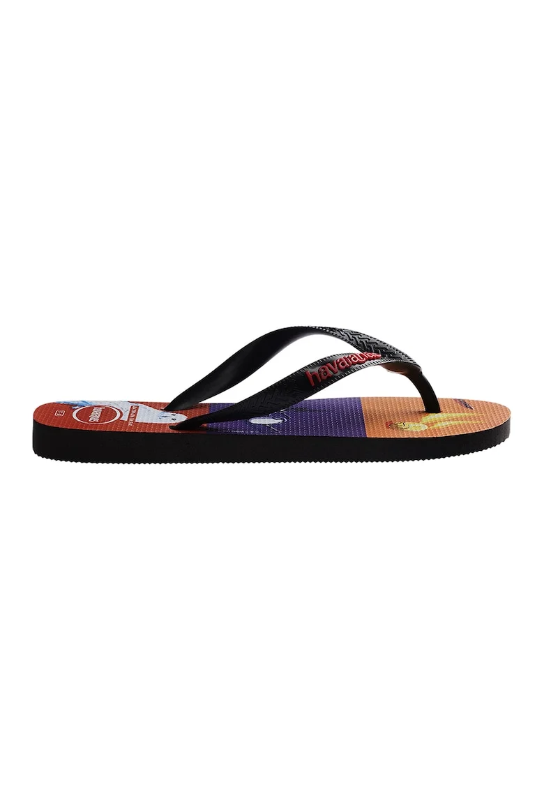 Papuci flip-flop cu imprimeu grafic, Negru/Rosu aprins