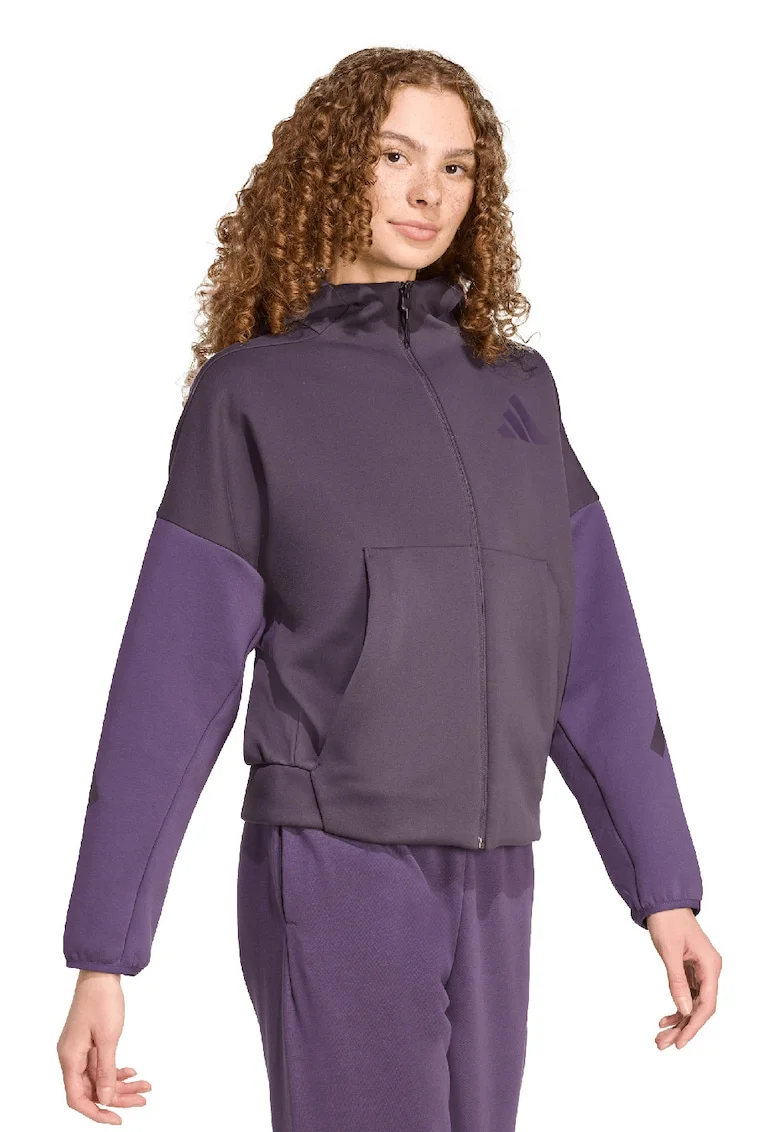 Hanorac cu maneci cazute si fermoar, Violet/Violet aubergine