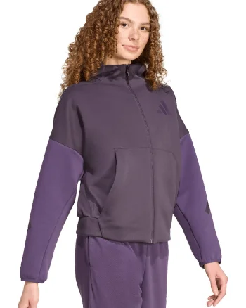 Hanorac cu maneci cazute si fermoar, Violet/Violet aubergine