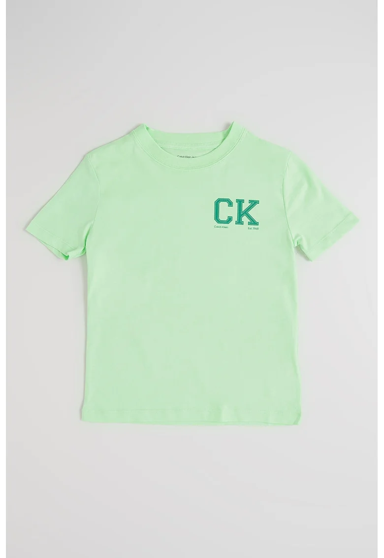 Tricou din bumbac organic cu imprime logo, Verde pal