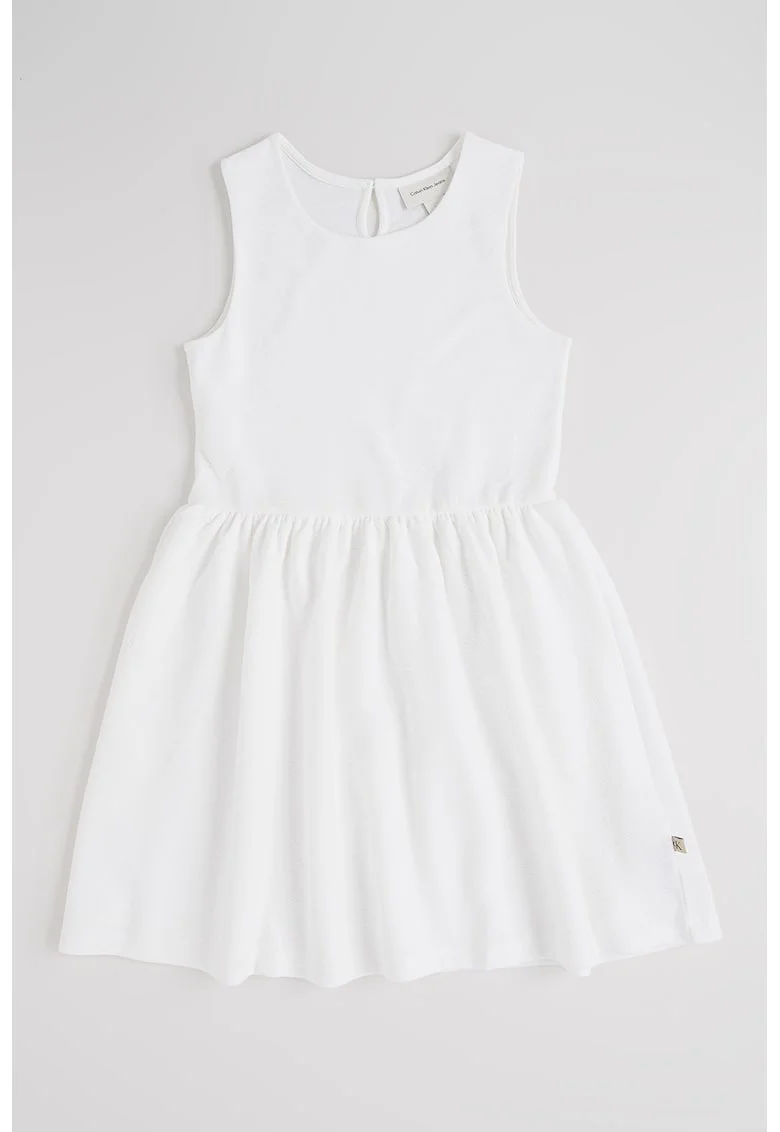 Rochie din bumbac organic fara maneci, cu fronseuri in talie, Alb optic