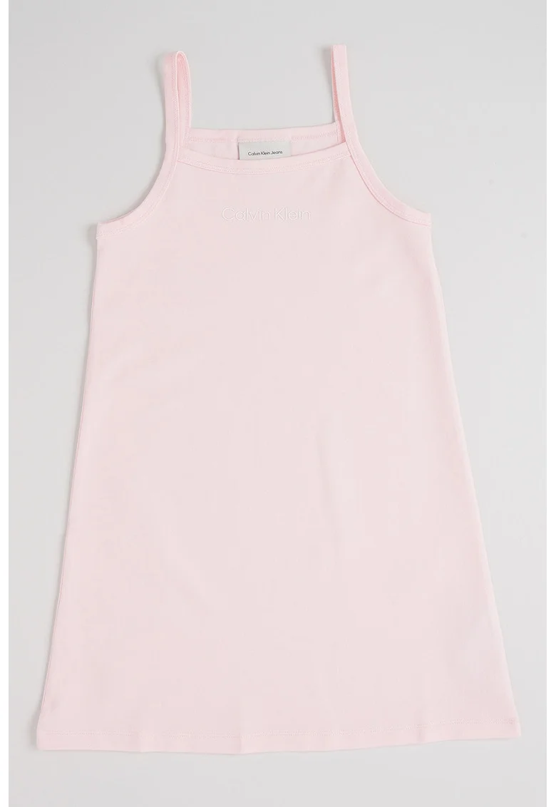 Rochie fara maneci cu decolteu patrat, Roz pastel